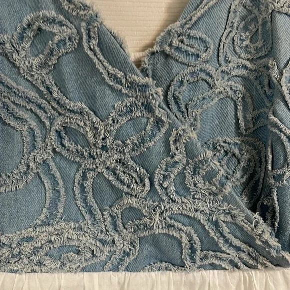 SOLD - Sexy Frayed Denim and White Cotton Sundress - Picture 6 of 12